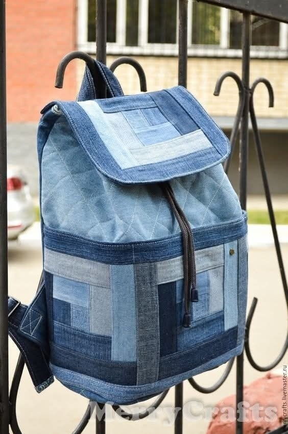 Denim back pack patchwork