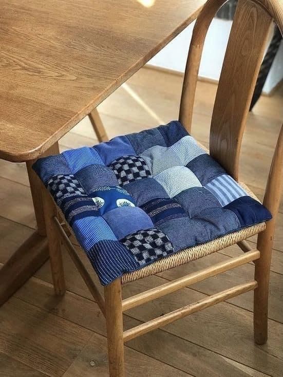 Denim patchwork chair cushion