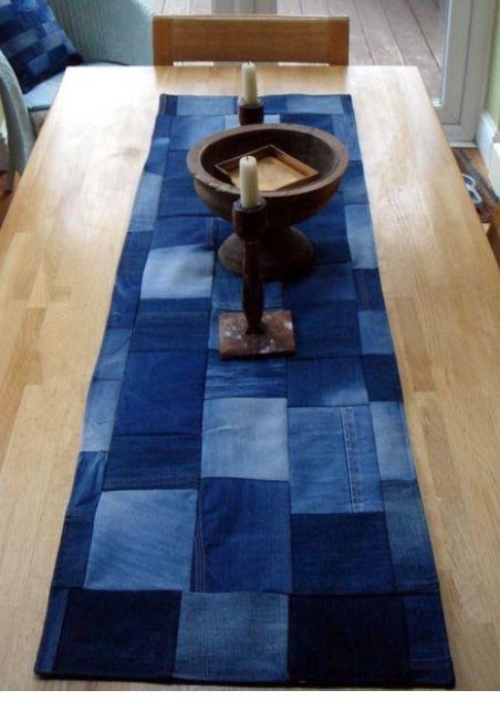 Denim patchwork table runner