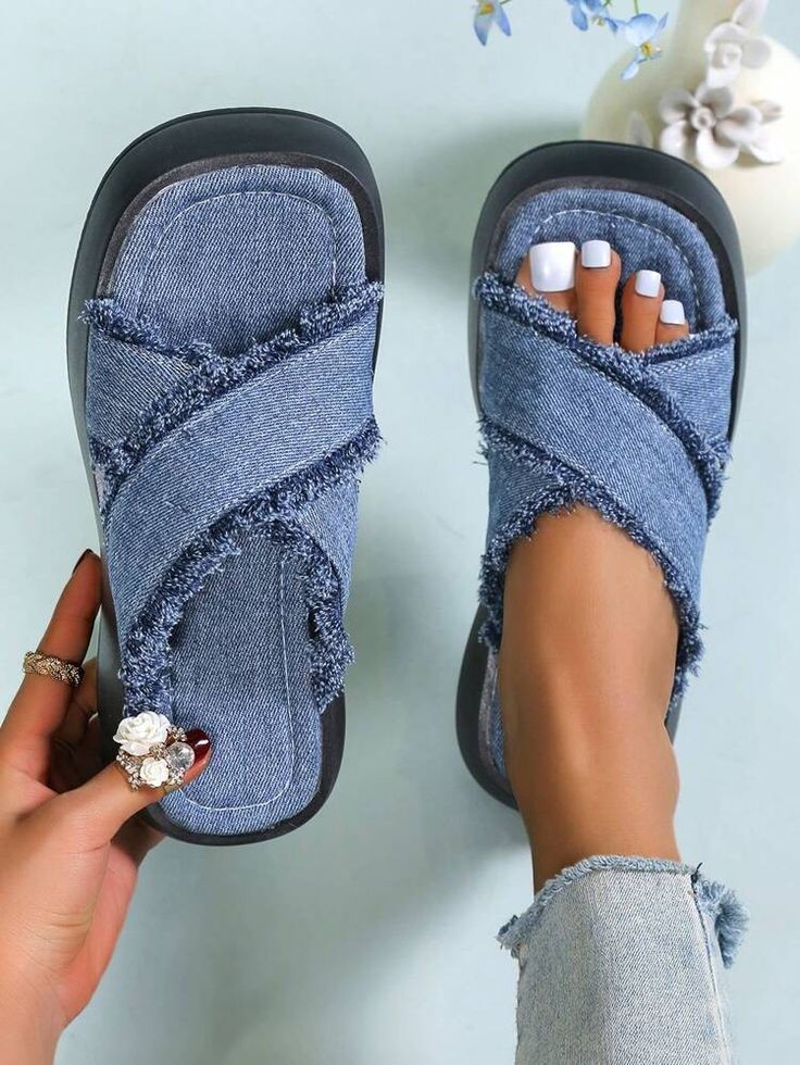 Denim slippers
